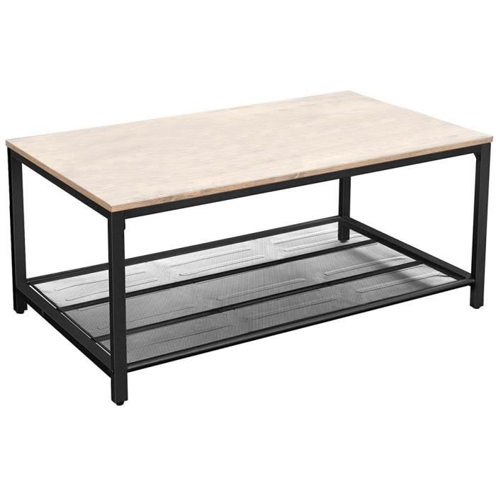 Table Basse Industrielle en Bois+Métal avec 2 Niveaux de Rangement pour Salon 106 x 60 x 45CM