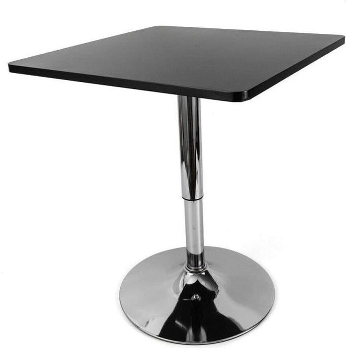 Table de bistrot en MDF et acier inoxydable Table de rangement Noir Hauteur réglable Table de bureau carrée