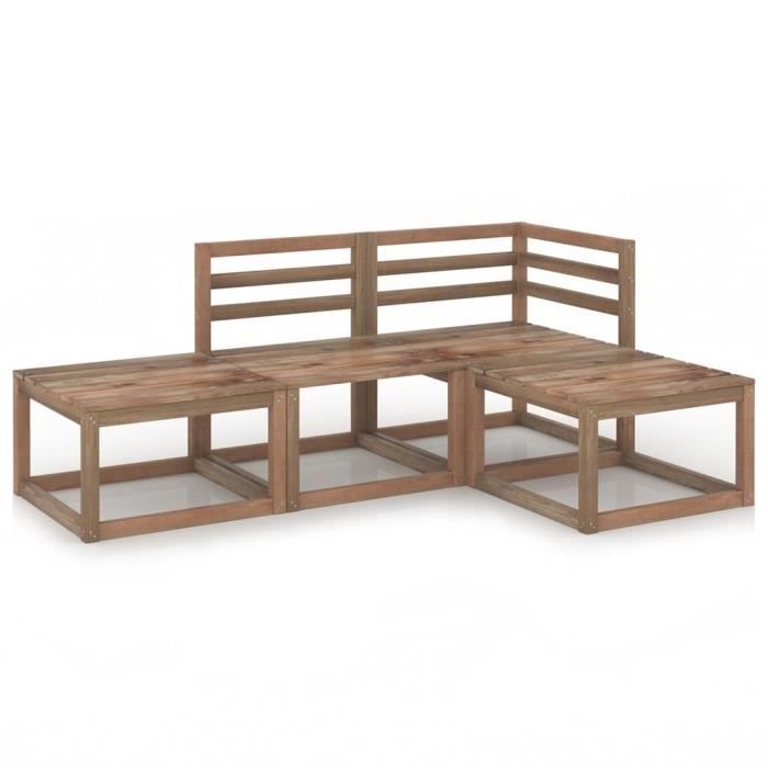 STAR®8327 BEST Salon de jardin - Ensemble de canapé fauteuil d'extérieur 4 pcs Marron Bois de pin imprégné