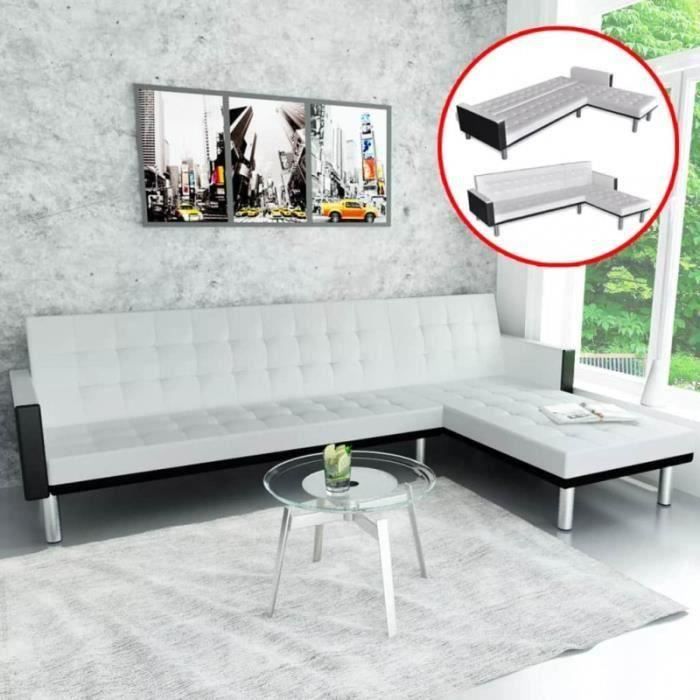 Canapé d’angle droit convertible en cuir synthétique blanc CS2443291
