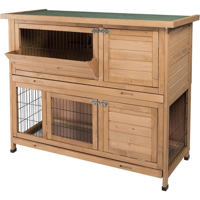 EUGAD Clapier à Lapins Cage à Lapins en Bois Massif,Cage pour Petit Animal,120x50x100,5cm,Brun Clair