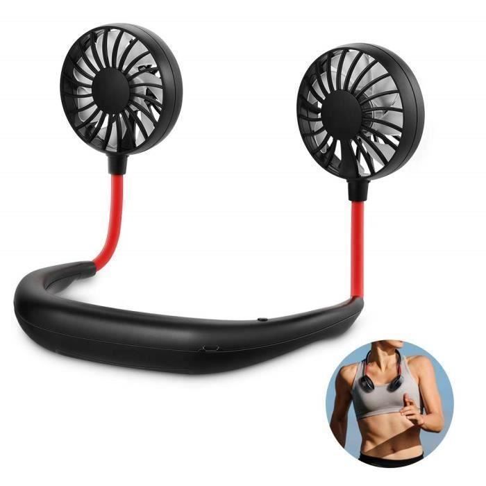 Cou Éventail suspendu,Mini Ventilateur portable USB rechargeable Silencieux Ventilateur pour Sportif-Bureau-Voyage (Noir)