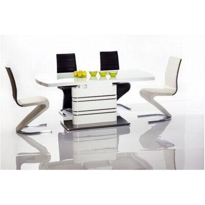 GUCCA - Table moderne avec plateau extensible - 140x85x76 cm - Plateau en bois MDF + verre trempé - Salle à manger - Blanc
