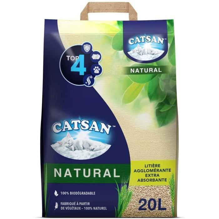 CATSAN Natural - Litière végétale agglomérante pour chat 20L