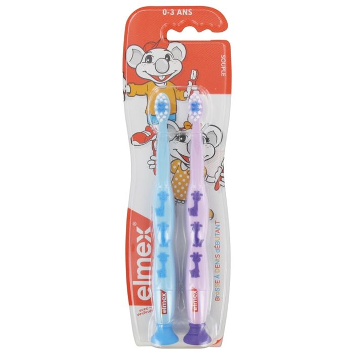 Elmex Brosse à Dents Débutant Jaune Violet 0-3ans Lot de 2