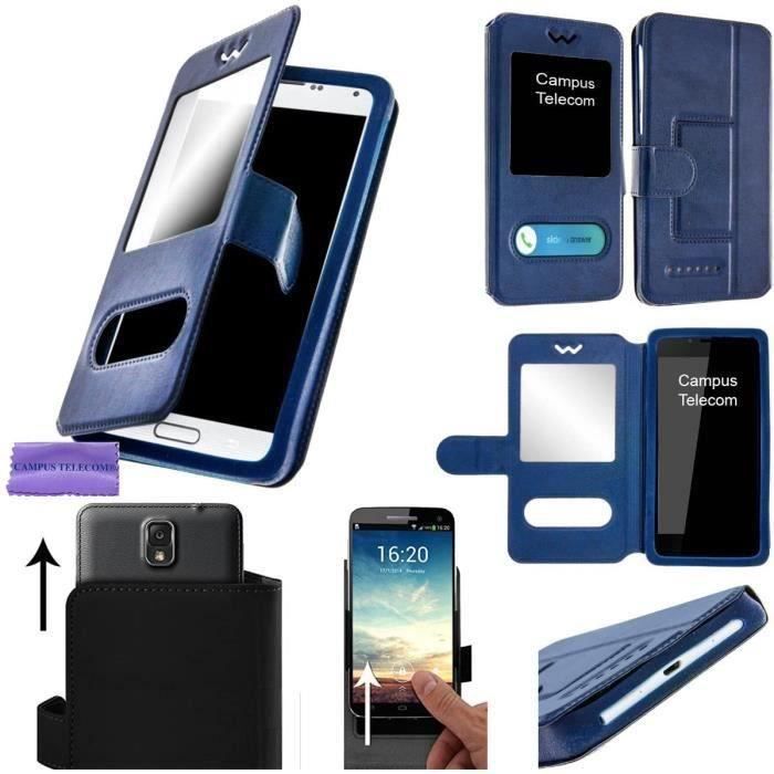 Etui Coque Housse Double Fenêtre Pour Logicom Le Connect Bleu - Ecran 5.45 Pouces
