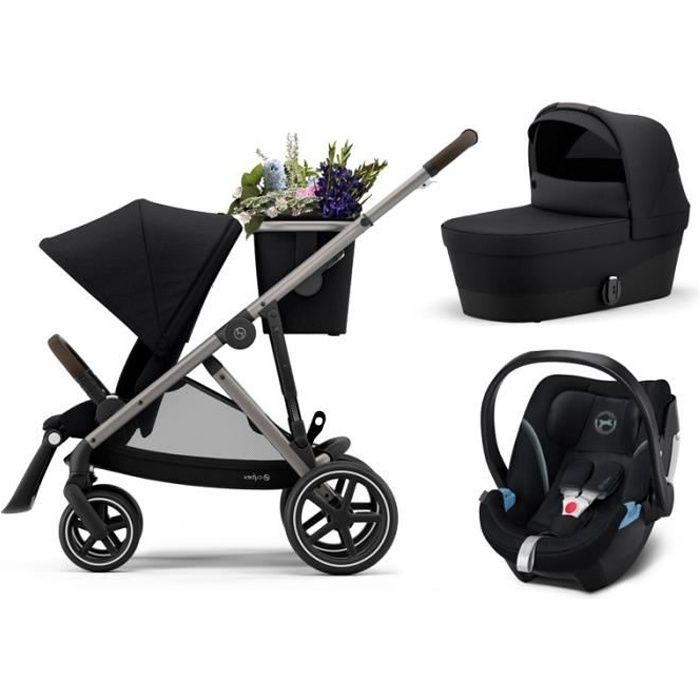 CYBEX Gazelle S Trio - Poussette (6+) avec siège auto et nacelle - Pliage compact - châssis argent - Noir