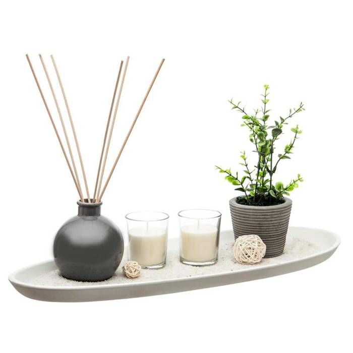 PLATEAU DECORATIF JARDIN ZEN 14 PIECES DIFFUSEUR PARFUM PLANTE SABLE BOUGIE