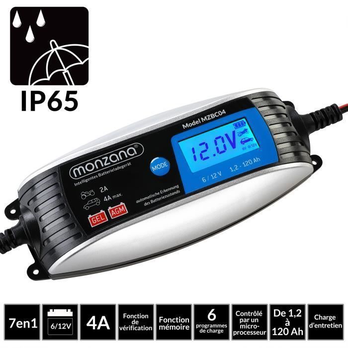 Chargeur de batterie intelligent pour véhicules 6V 12V écran LCD 6 programmes 7 niveaux de charge automatique voiture moto