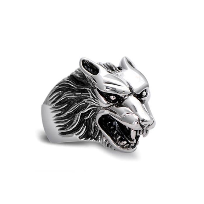 Bijoux Vintage Thai Argent Loup style Argent 925 Bague Homme