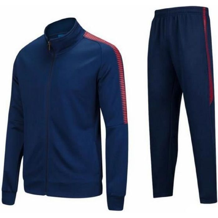 Survetement Hommes et Femmes Vêtements de Football Kit Veste Pantalon de Sport Ensemble d'entrainement Manches Longues Bleu