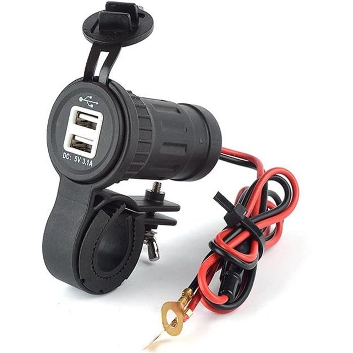 Universal 12V-24V Chargeur étanche Auto Moto Bateau Marine 3.1A Double USB avec support de montage (Noir)