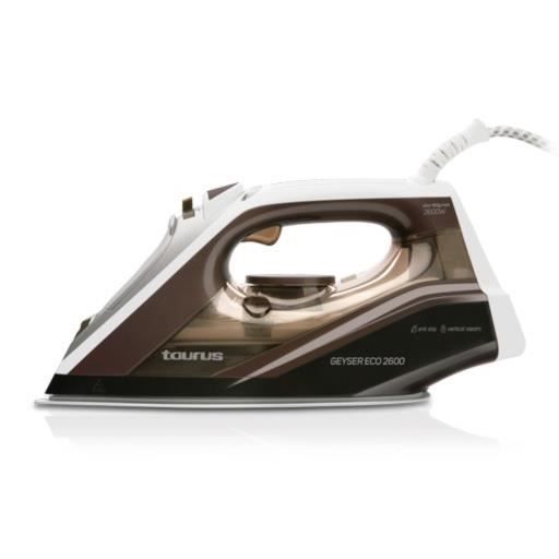 Taurus Geyser ECO 2600, Fer à repasser à sec ou à vapeur, Semelle Titanium, 180 g-min, Bleu, Blanc, 2600 W
