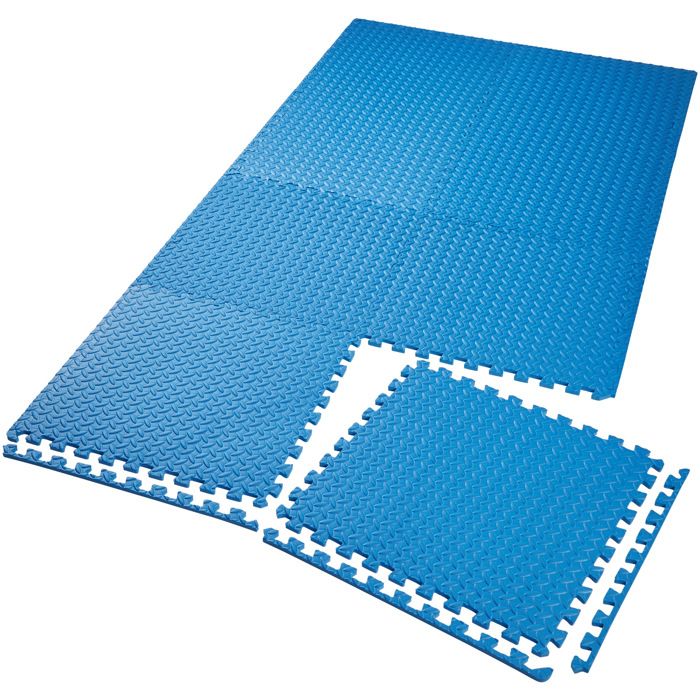 TECTAKE Tapis de Sol de Gym Sport avec 8 Dalles de Protection en Mousse 61 cm x 61 cm Bleu