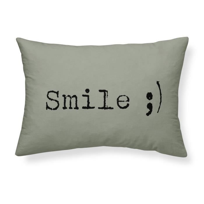 TODAY Coussin coton lavé Smile - 30 x 70 cm - Vert kaki