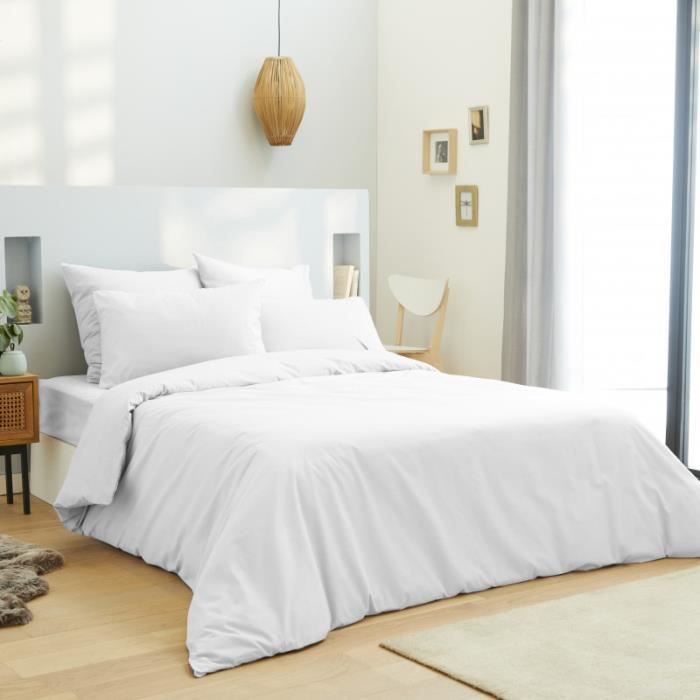 Housse de couette Blanc 260 x 240 cm - 100% Coton - 57 Fils-cm² pour lit 2 places  King Size 