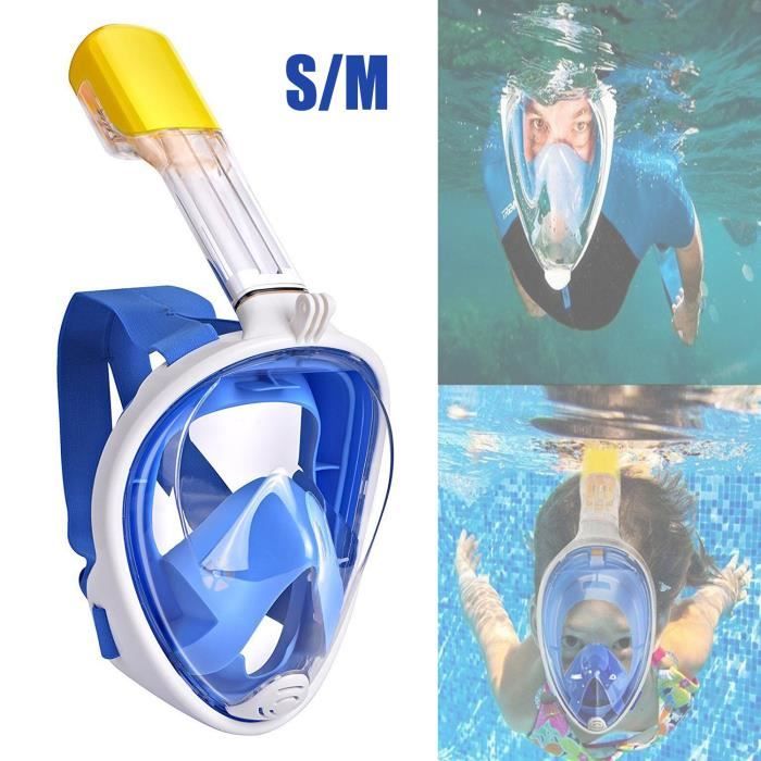 Masque de Plongée Anti-brouillard Plein Visage 180°pour Enfants/Adultes - Taille S/M Bleu
