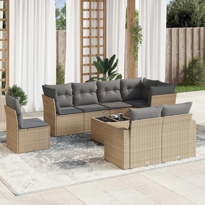 vidaXL Ensemble de jardin avec coussins 9 pièces