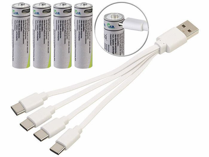 4 accus li-ion AA 1300 mAh avec port de chargement USB-C