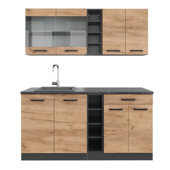 Vicco Cuisine En Angle R-Line, Béton Noir/chêne Doré, 227 X 287 Cm PT Anthracite 93187566