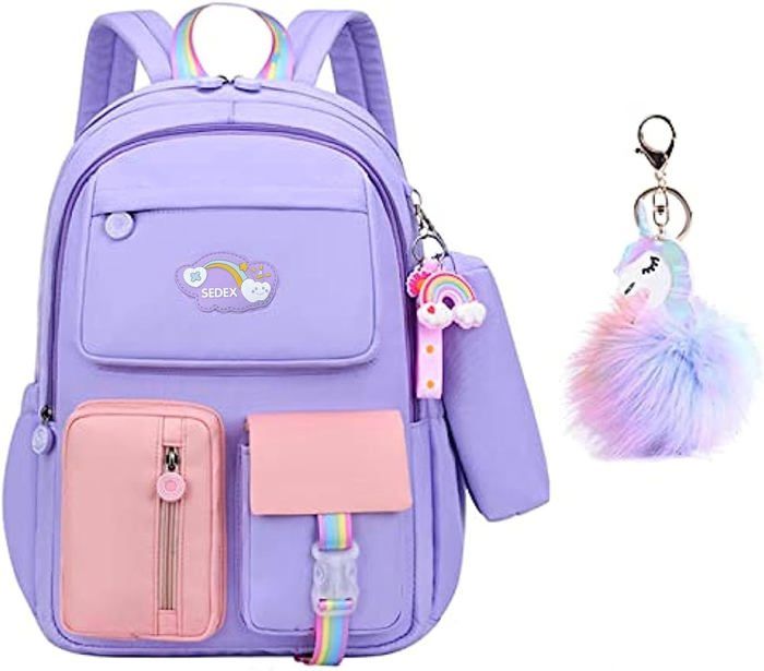 Cartable Fille Primaire, Imperméable Léger Sac À Dos Avec Toile Fermeture Éclair, Porte Clés