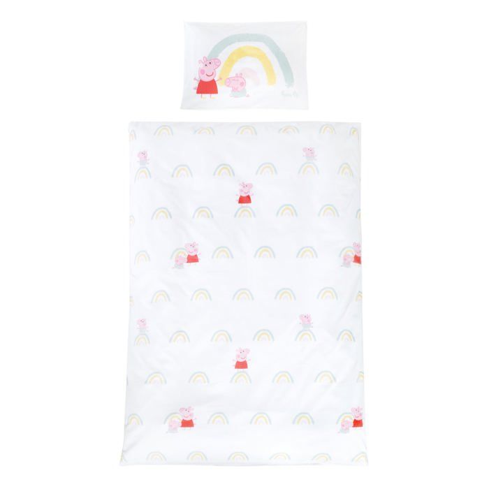 Parure de Lit pour Bébé et Enfant ROBA Peppa Pig - Housse de Couette 135x100 + Taie dOreiller 60x40 - Blanc / Bleu