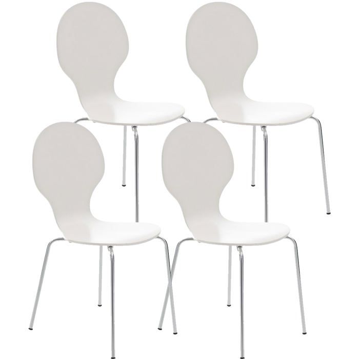 Lot de 4 chaises de cuisine salle a manger empilables dossier arrondi en bois blanc et metal chrome 10_0003175 Lot de 4 chaises de cuisine salle a manger empilables dossier arrondi en bois blanc et metal chrome 10_0003175
