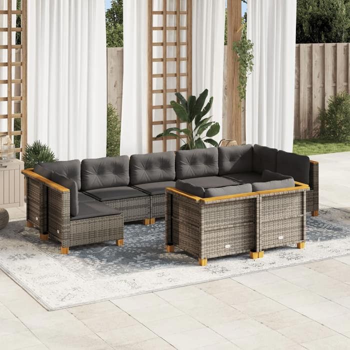 vidaXL Salon de Jardin avec Coussins 9 pcs Canapés de Terrasse Ensemble de Meubles de Patio Mobilier dExtérieur 3271681 - vue 4