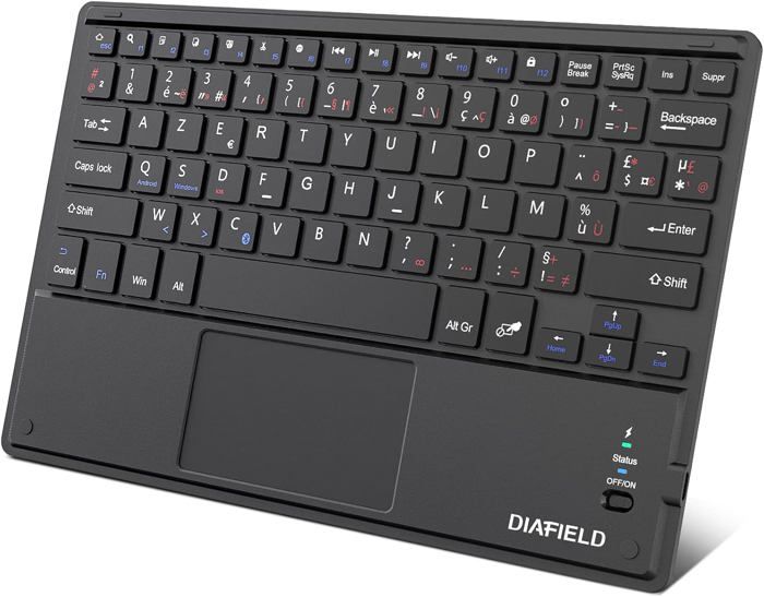 Clavier Bluetooth AZERTY avec Un Ecran Tactile Ultra Mince et Tactile Pavé Tactile pour iPad Galaxy Tab iPhone Huawei Samsung