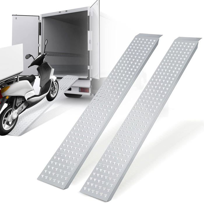 Aufun Lot De 2 Rampes De Chargement 400kg Acier Galvanisé Anti-Dérapantes - 160cm Pour Moto, Quad, ATV, Tondeuse à Gazon Et Remorque (Noir)