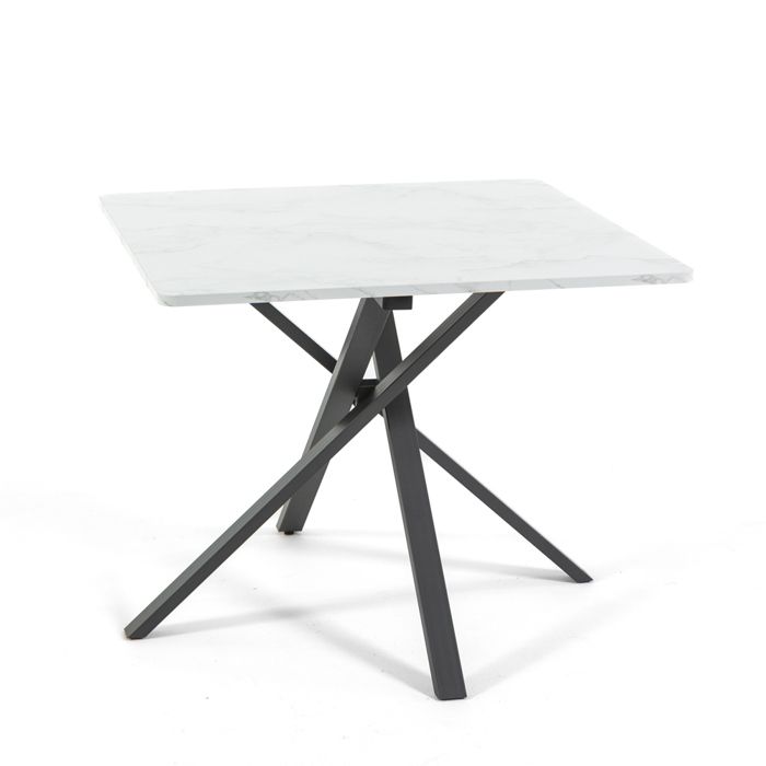Table de salle à manger carrée CARLO-plateau en stratifié et base en métal-design unique et élégant-dimension 90x90 (Marbre blanc)
