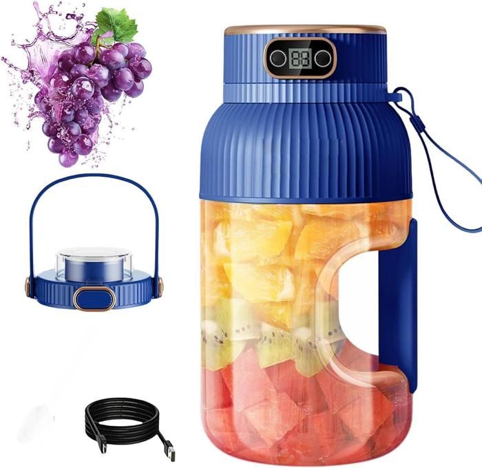 Presse-agrumes portablemultifonctionnel avec affichage numériquepeut faire des milkshakes et des smoothiesdeux couvercles(bleu) - 1 Like No Other