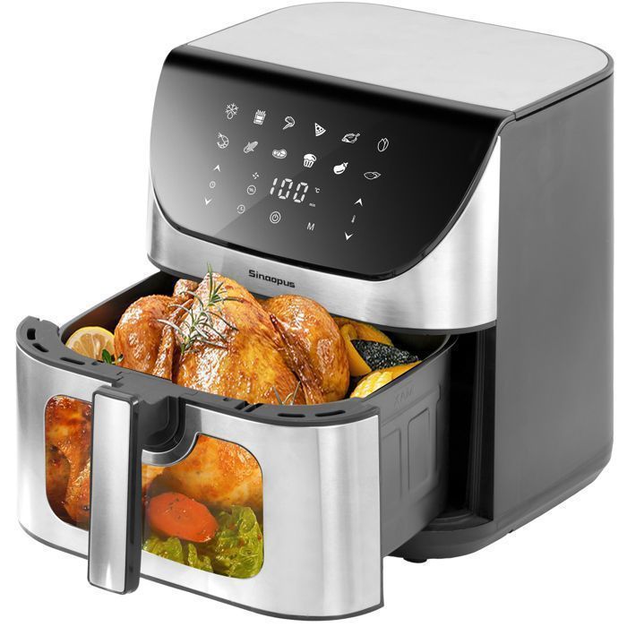 Friteuse sans Huile AirMax 8001 – Airfryer 85L avec Écran Tactile LED et Fenêtre de Visualisation – 12 Programmes – 1800W - Sinaopus
