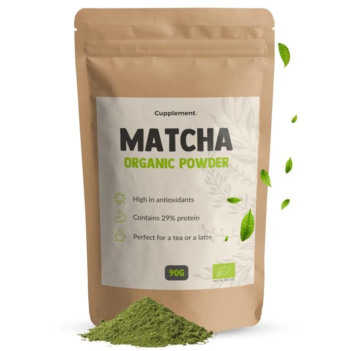 Cupplement Thé Matcha en Poudre 90 Grammes Bio - Sans Fouet & Batteur en Bambou - Culunaire - Kit de