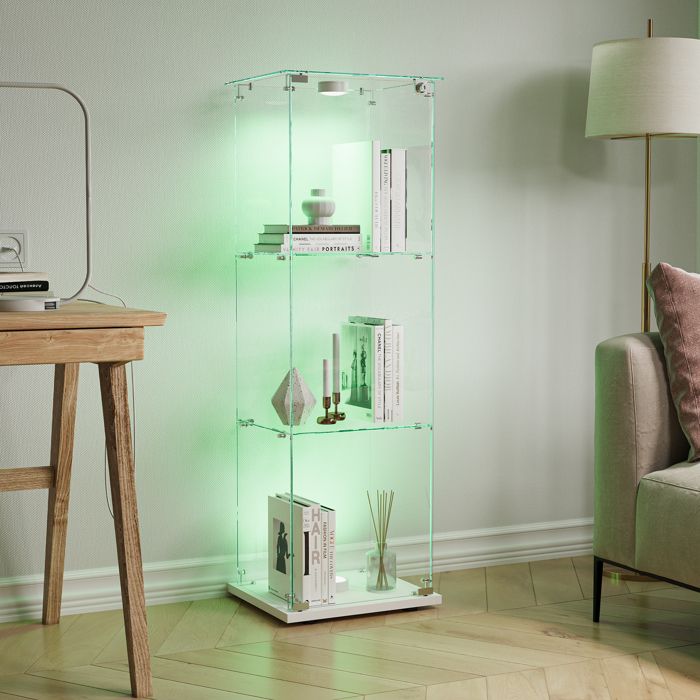 Vitrine en Verre - 39 8 x 35 x 123 3 cm - 3 Niveaux avec Éclairage LED RGB et Porte Verrouillable - Meuble de Collection Compact