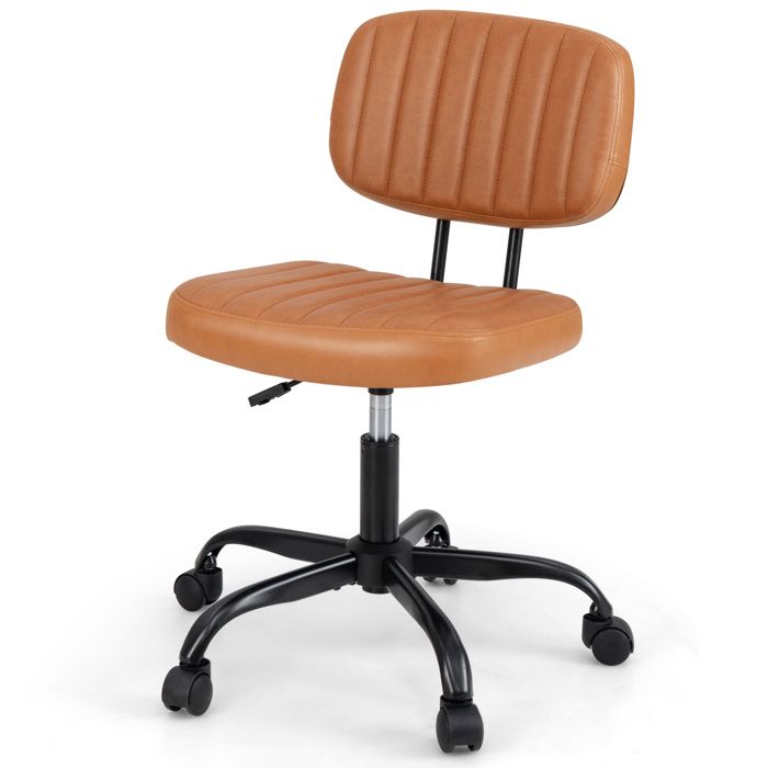 COSTWAY Chaise de Bureau sans Accoudoirs avec Roulettes et Soutien Lombaire - Hauteur d’Assise Réglable 45 5-55 cm - Rotation à
