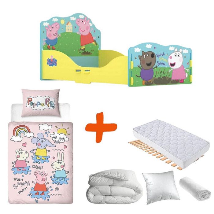 Lit Peppa Pig - Pack Complet - 70x140 cm - Inclus Matelas et Textile - Montage A Faire Soi-Même Lit Peppa Pig - Pack Complet - 70x140 cm - Inclus Matelas et Textile - Montage A Faire Soi-Même