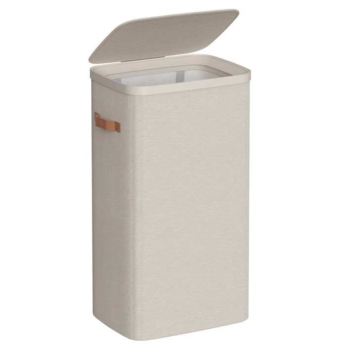 Panier à Linge - SONGMICS - 100 L - Montage Facile - Couvercle Protecteur - Beige Cappuccino