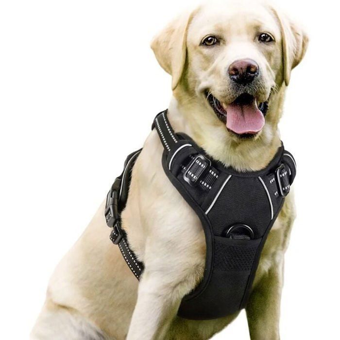 Comparer les prix de Harnais anti-traction pour chien avec poignée de contrôle facile à enfiler gilet réfléchissant réglable avec fermeture QIEDOVIEY