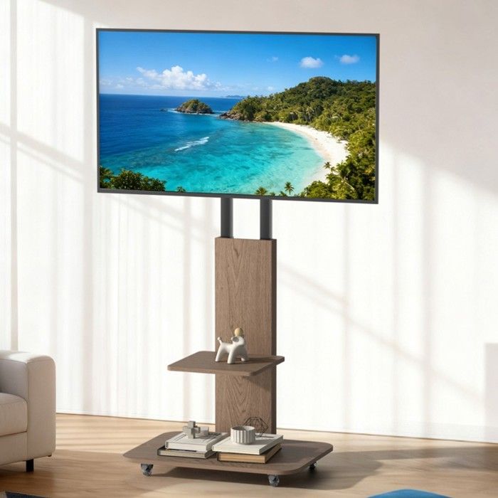 Support TV sur Pied avec Roulettes - Pied TV de 40 à 75 Pouces Hauteur Réglable 136.5-157cm Max VESA 600x400mm Charge 80kg
