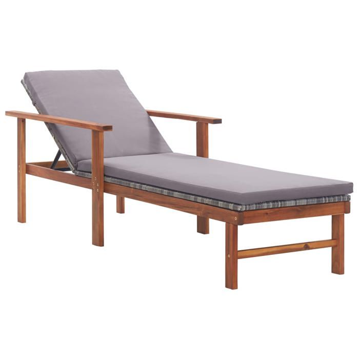Chaise longue en résine tressée et bois dacacia - Happiness - Gris - 200x55x56 cm - Résistance aux intempéries Chaise longue en résine tressée et bois dacacia - Happiness - Gris - 200x55x56 cm - Résistance aux intempéries