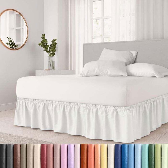 Jupe de lit enveloppante - PZCC - Microfibre brossée - 150x200x38 cm - Blanc plissé - Élastique enveloppant