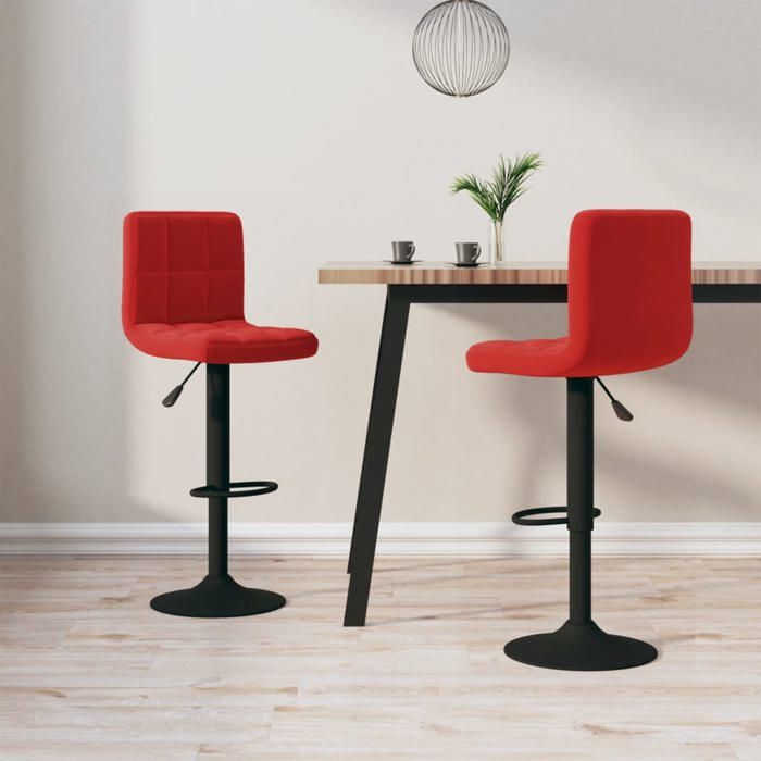 2 PCS Chaises haute Rouge - Magnifique Tabourets de bar Classique pour Cuisine Café rouge bordeaux velours 9757