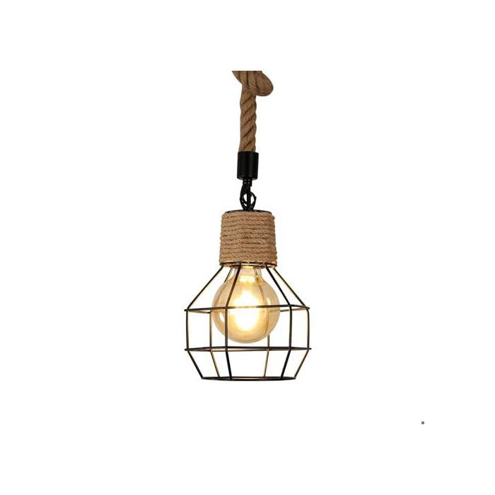 Dorlink suspension luminaire industrielle vintage - lampe suspendue ronde fer corde chanvre noir E27 max 60W cuisine salon