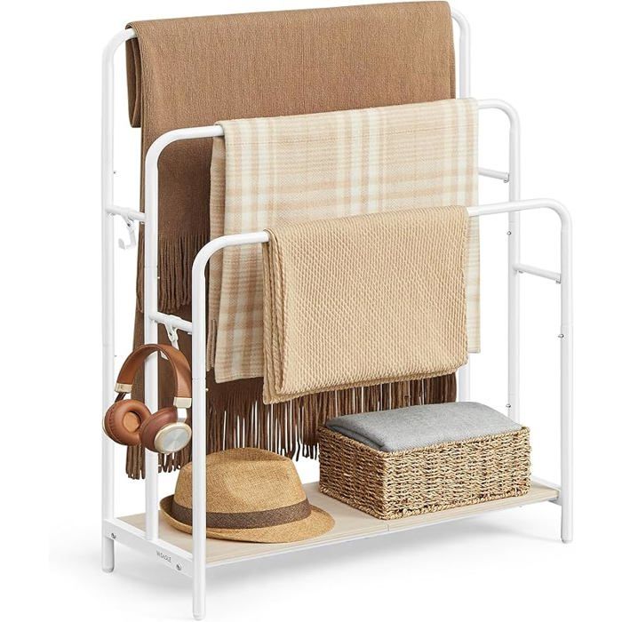 Range-serviettes autoportant pour salle de bain 3 tringles 2 patères tablette 70 cm