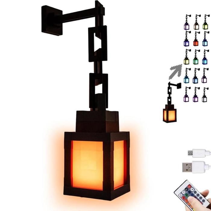 Veilleuse Pixel Lantern avec télécommande 16 couleurs de lumière dambiance LED lampe de table et murale rechargeable par