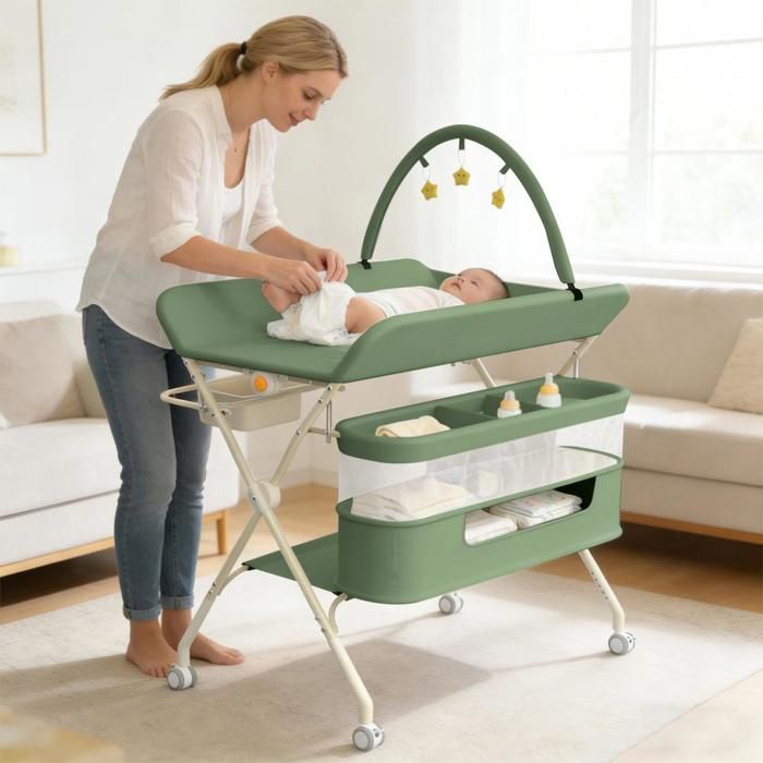 OHMG-Table À Langer-Pliage-Réglage De La Hauteur Sur Cinq Niveaux-Garde-Panier De Rangement-Pont En Arche De Jouets-Vert