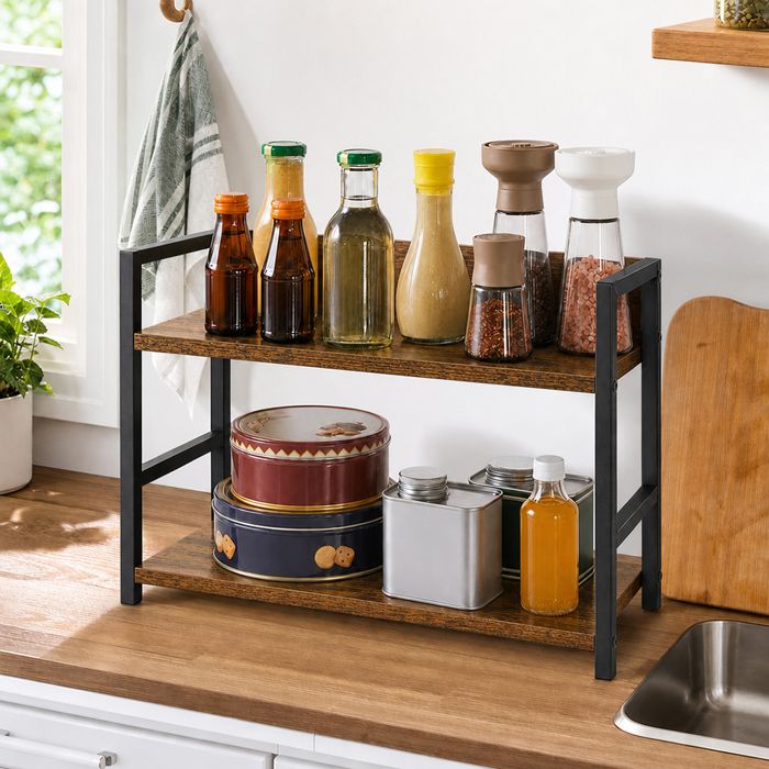 HOMEWELL. Étagère De Style Industriel Meuble De Rangement Et De Présentation Vintage 43 X 18 X 30 CM Marron