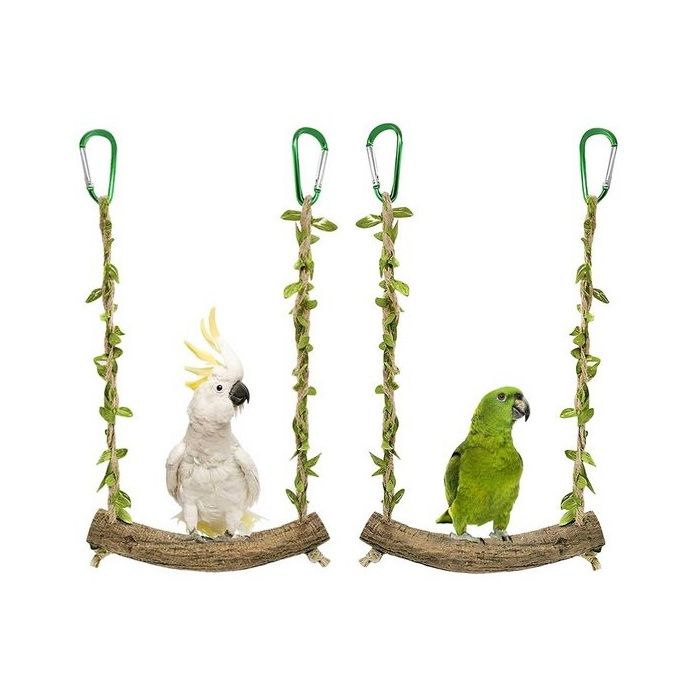 Balançoires en bois pour oiseaux - vert - pour cage perruche perroquet canari jeu