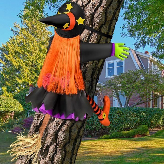 Décoration Halloween sorcière volante - WINLLINEE - 100 cm - Tissu durable - Chapeau en forme détoile